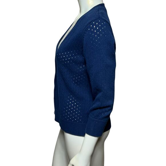 Liz Claiborne Navy Eyelet Cardigan, XL, 100% Cotton, Button-Up, Classic Style - Picture 2 of 7